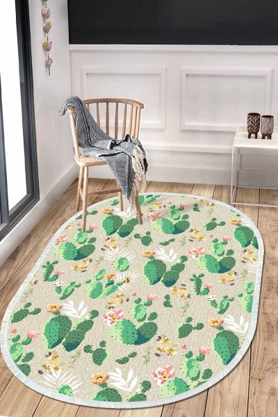 Birkilim Oval Yıkanabilir İpeksi Kaymaz Taban Dekoratif Halı | MLN-IP-O-HT-477