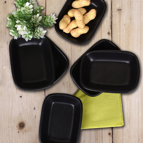 Rechteckige mattschwarze Snack- / Saucenschüssel 11 cm 6 Stück | Keramika