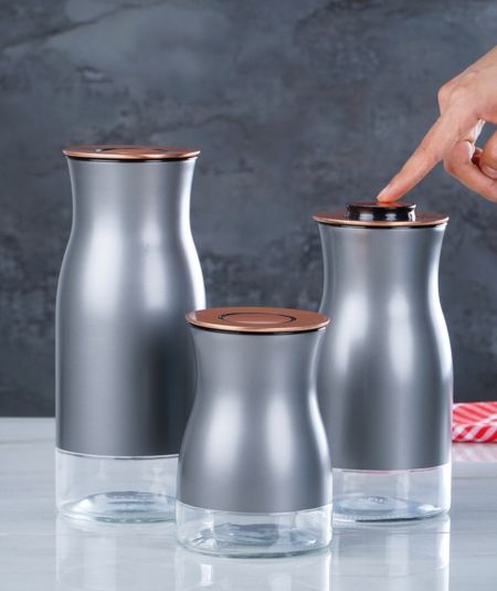 Acar | Gri 3 Parça Cam Kavanoz Seti