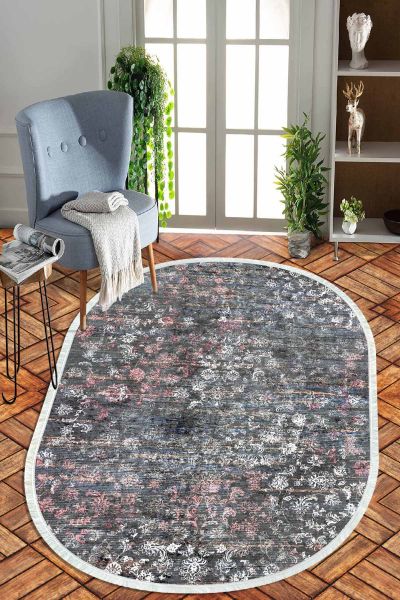 Birkilim Oval Yıkanabilir İpeksi Kaymaz Taban Dekoratif Halı | MLN-IP-O-HT-698