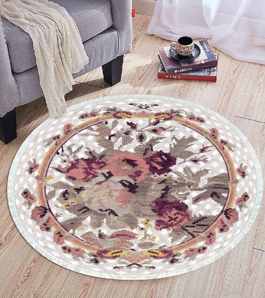 Birkilim Yuvarlak Yıkanabilir Dekoratif Halı İpeksi Kaymaz Taban | MLN-IP-YU-HT-451