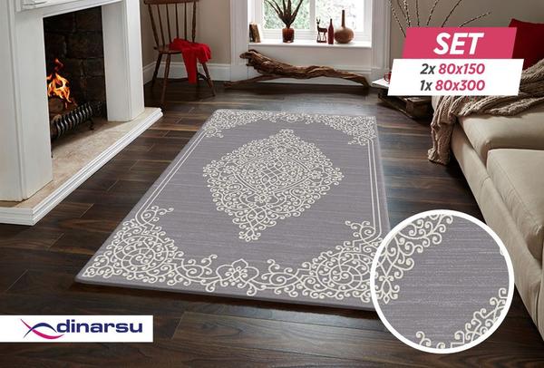 Dinarsu New Florida Lurex Halı Seti | 80x150 | 80x300 | Gri