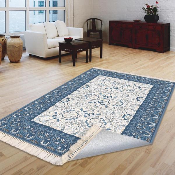 Milano Yıkanabilir Dekoratif Halı Kaymaz Taban | 8mm | Mavi-Beyaz | MLN-HK036-1