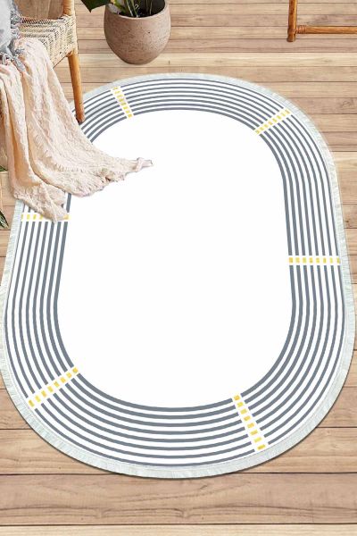 Birkilim Oval Yıkanabilir İpeksi Kaymaz Taban Dekoratif Halı | MLN-IP-O-HT-1396