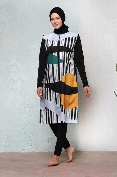 Haşema H-2422-19 Selin Siyah Tam Kapalı Tesettür Mayo