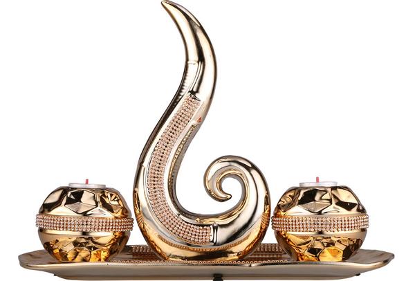 Almina 4 Parça Porselen Dekoratif Mumluk | Altın | Al-2553-g