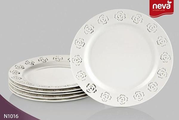 Neva Rosemary Dantels Servis Tabağı | Beyaz | 6 Kişilik | N1016