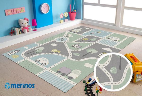 Merinos Pastel Kids Map Çocuk Odası Halısı | Yeşil | 24193-954-Green