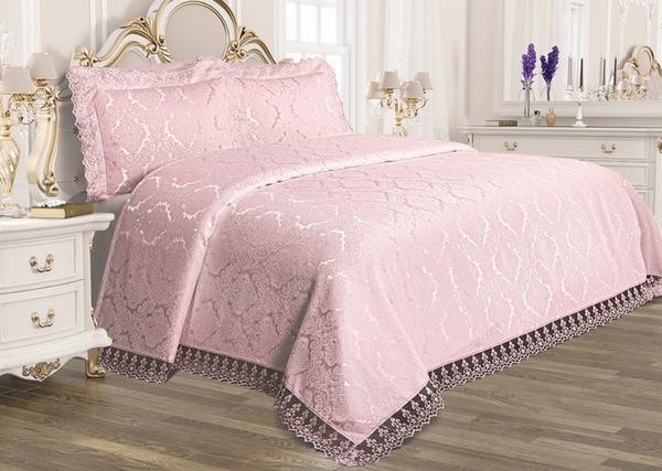 Belenay Dantelli Çift Kişilik Pike Takımı - Beril Pudra