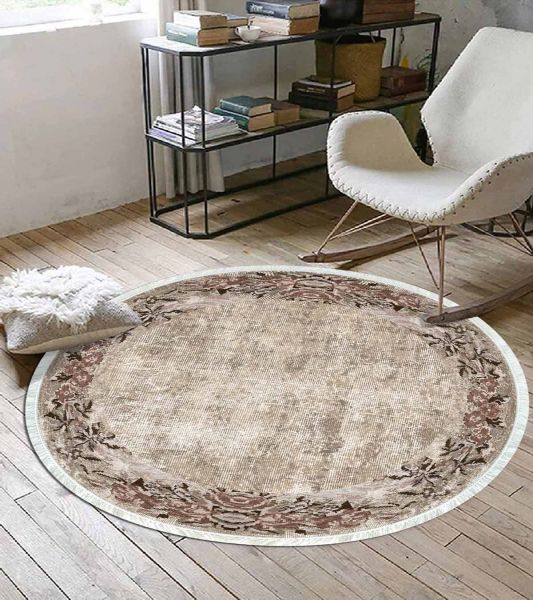 Birkilim Yuvarlak Yıkanabilir Dekoratif Halı İpeksi Kaymaz Taban | MLN-IP-YU-HT-154