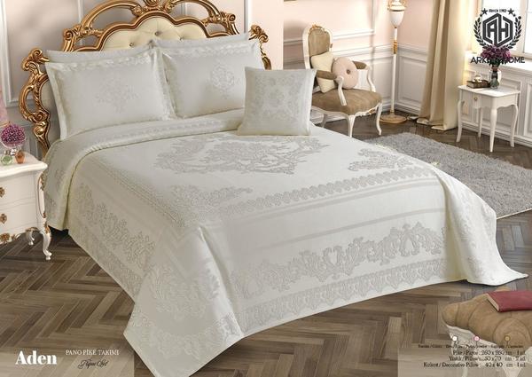 Arkur Lady London Collection Aden Şönil Pano Lüx Jumbo Yatak Örtüsü | Krem 4 Parça