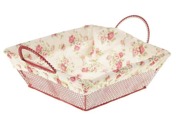 Kosova Kare Ekmek Sepeti Çiçekli Kırmızı