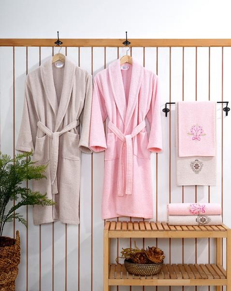 Soley Selva Economic Family Bathrobe Set Beige-Powder