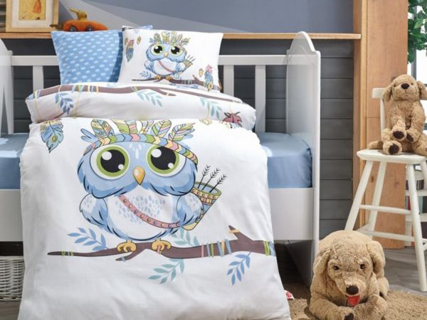 Cottonbox Housse de couette bébé Hibou Bleu