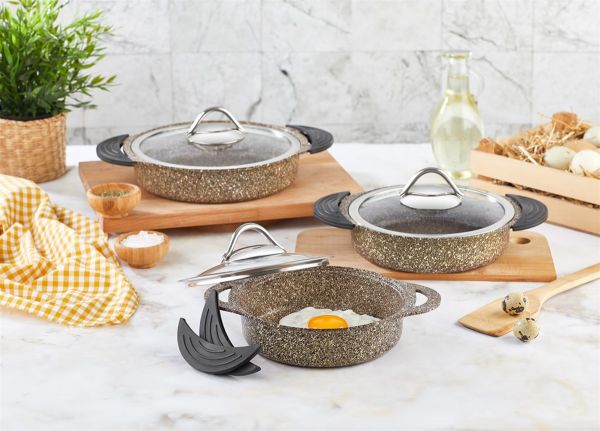 Kahverengi Olimpos 6 Parça Döküm Sahan Seti