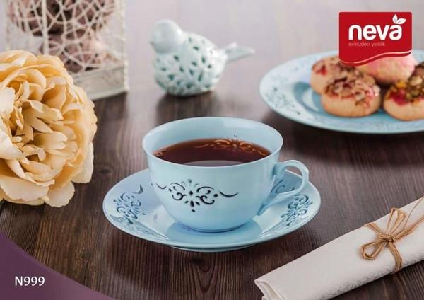 Neva Palace Dantels Çay Takımı | Turkuaz | 6 Kişilik | 12 Parça | N999