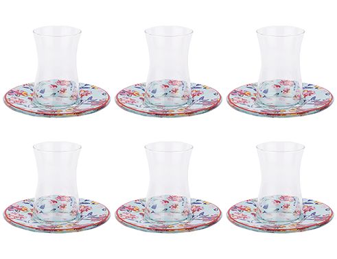 Tantitoni | Spring Desenli Cam Mint 12 Parça Çay Seti