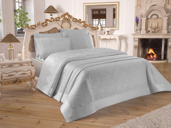 Çeyizdiyarı Fransız Güpürlü Diana Gelin Seti 7 Parça Gri