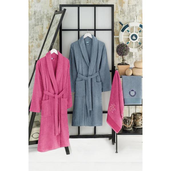 Forev 100% Baumwolle Family Bademantelset Fuchsia-Indigo SM