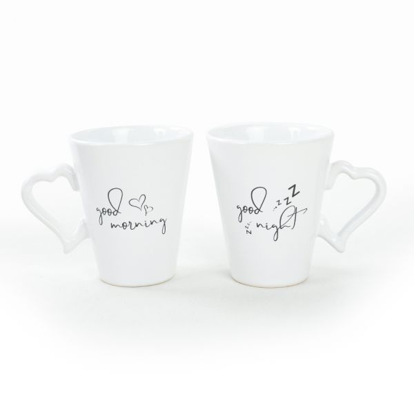Good Morning / Good Night Beyaz Kupa 9 Cm 2 Adet | Keramika