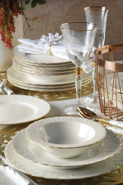 Kütahya Porselen Bone Basak 24 Parça Yemek Seti