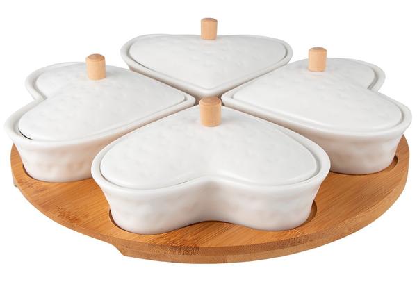 Dekonaz 4'lü Kapaklı Çerezlik Kahvaltı Kase Seti 9 Parça | Gp-0037