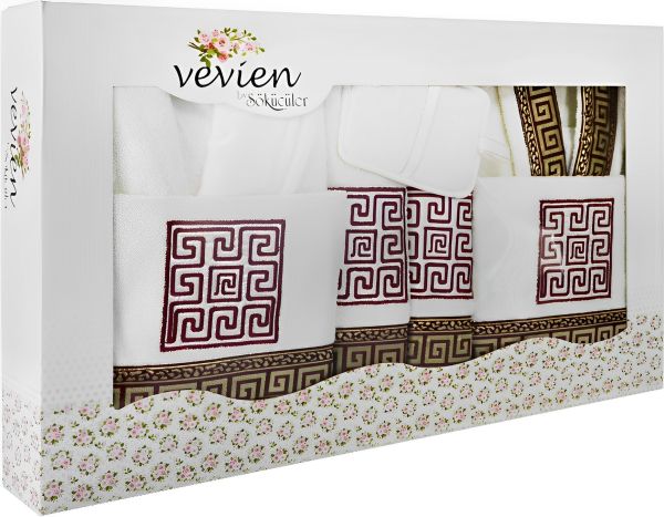 Vevien Bornoz Seti 16 Parça | Beyaz Mor | %100 Pamuk