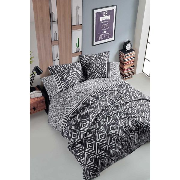 Cottonlife Motto Nevresim Takımı | Çift Kişilik | Füme