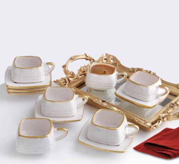 Fatih Home 6 Kişilik 12 Parça Seramik Kahve Fincanı Beyaz 