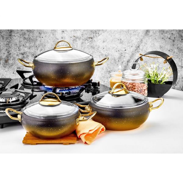 Öz Life | Azra 6 Parça Gold Sarı Güveç Set