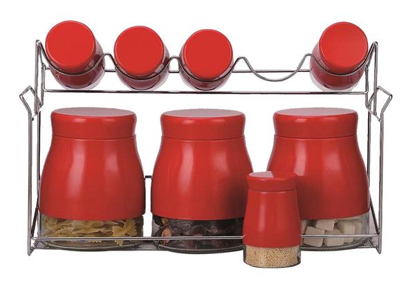 Schäfer Cam Kavanoz Seti 9 Parça Kırmızı