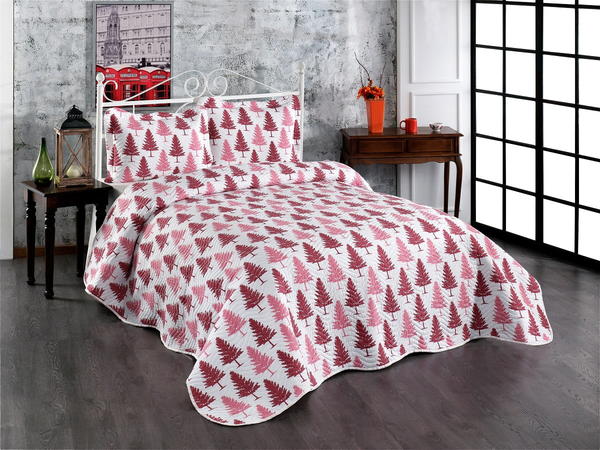 Belenay Baskılı Çift Kişilik Kapitone Yatak Örtüsü - Wood V-1 Bordo