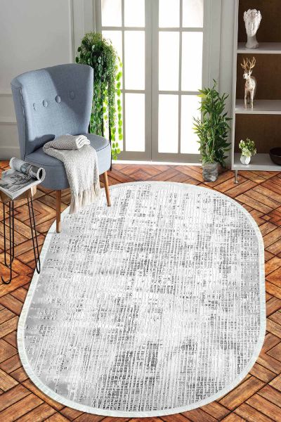 Birkilim Oval Yıkanabilir İpeksi Kaymaz Taban Dekoratif Halı | MLN-IP-O-HT-1348
