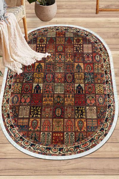 Birkilim Oval Yıkanabilir İpeksi Kaymaz Taban Dekoratif Halı | MLN-IP-O-HY-869