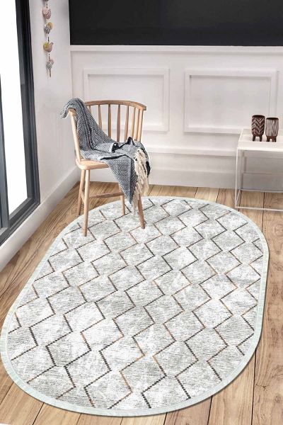 Birkilim Oval Yıkanabilir İpeksi Kaymaz Taban Dekoratif Halı | MLN-IP-O-HT-388