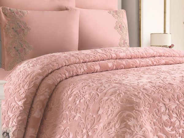 Fransız Güpürlü Adriana Battaniye Takımı Pudra