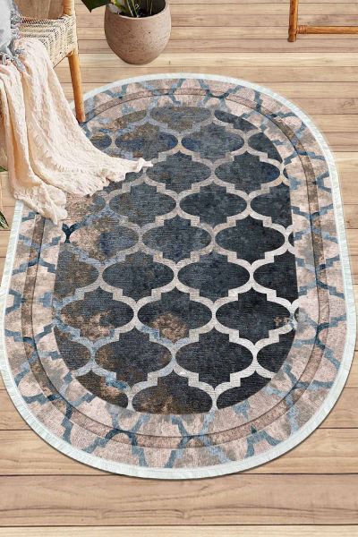 Birkilim Oval Yıkanabilir İpeksi Kaymaz Taban Dekoratif Halı | MLN-IP-O-HY-1324
