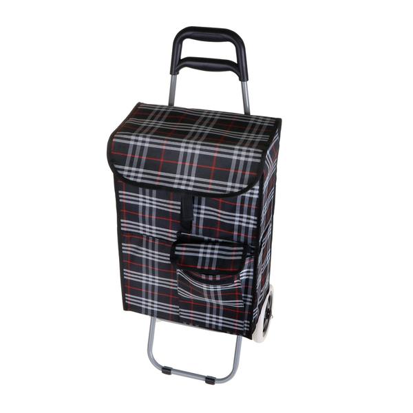 Dekonaz | Einkaufstrolley | Einkaufsroller | Einkaufswagen | Einkaufstasche | Treppensteiger | Schwarz & Rot & Weiß | Karo-Design | Aus Aluminum & Kunststoff | Supermarkt | Tw-29x2