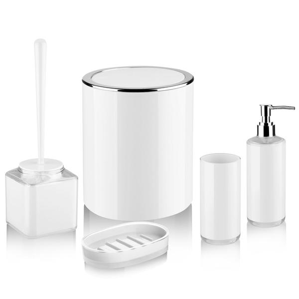 Bayev Çift Baskı Kare 5 Li Banyo Set - Beyaz