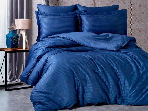 Ensemble de housse de couette double Dowry Diyarı Satin Line Bleu marine