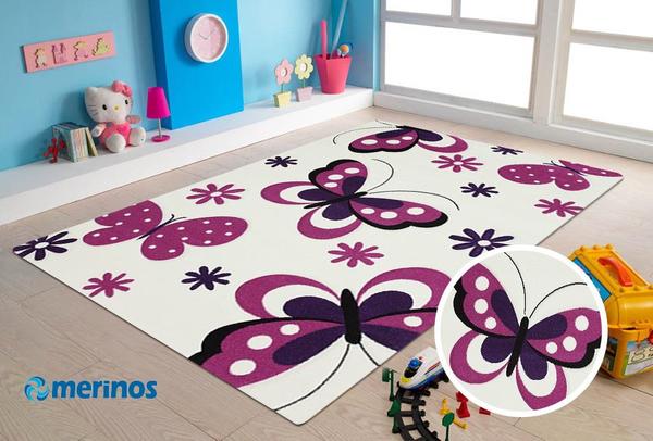 Merinos Halı Diamond Kids Kelebekli Çocuk Halısı | Beyaz&Pembe | 772-64-Cream