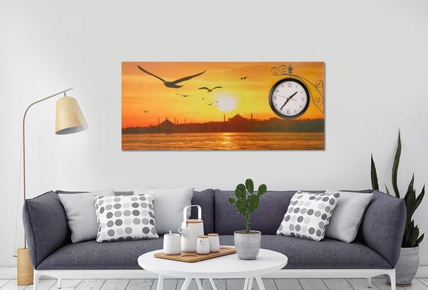 Saatli Duvar Tablosu İstanbul Manzarası 87cm