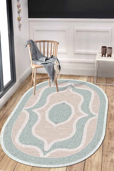 Birkilim Oval Yıkanabilir İpeksi Kaymaz Taban Dekoratif Halı | MLN-IP-O-HK-169