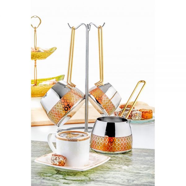 Oz Life | Hüma Decorated Gray Coffee Pot Set 4 Pcs.