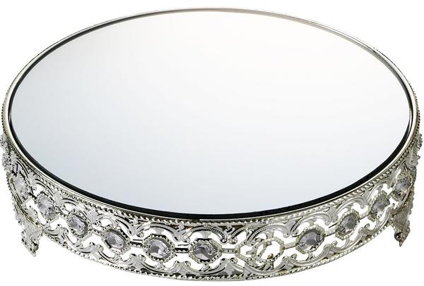 Dekonaz Lüks Pasta Sunum Tepsi | Kristal Taşlı Aynalı | Yuvarlak | 30cm