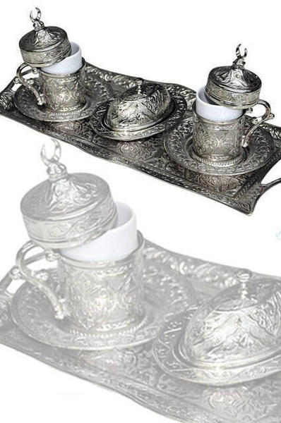 Ensemble de tasses et plateaux nostalgiques (Hilalli) - 7127