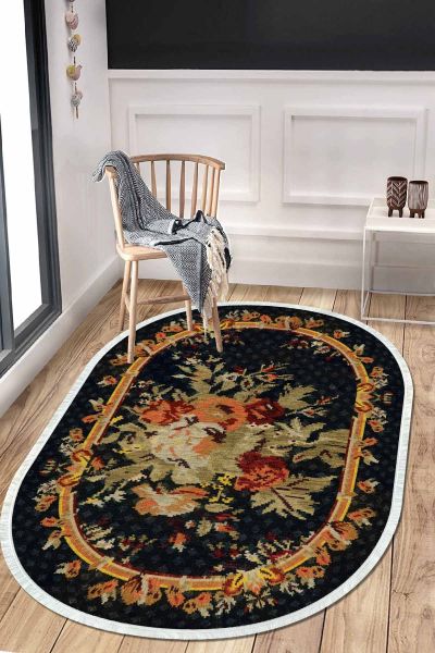 Birkilim Oval Yıkanabilir İpeksi Kaymaz Taban Dekoratif Halı | MLN-IP-O-HT-452