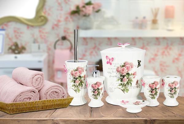 Almina New Bone Banyo | WC Takımı Gül | 6 Parça | Beyaz