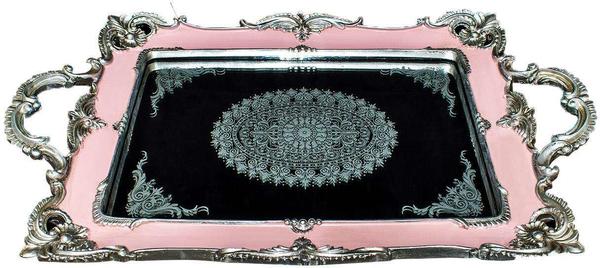 Dematex Tepsi El Boyaması Oval Pembe | Gümüş