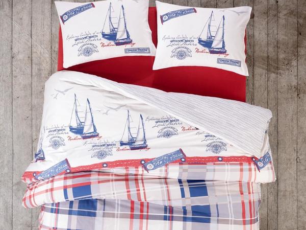 Ensemble housse de couette simple Cottonbox Maritime Alesta Bordeaux